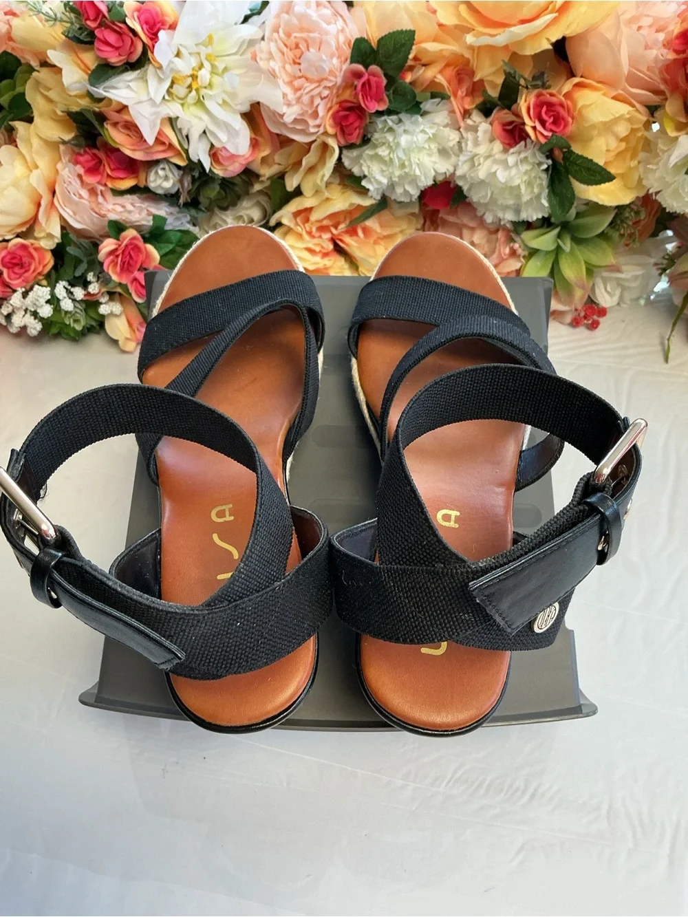 Unisa Unpaygee-J Black Espadrille Platform Wedge Sandals Size 8.5M